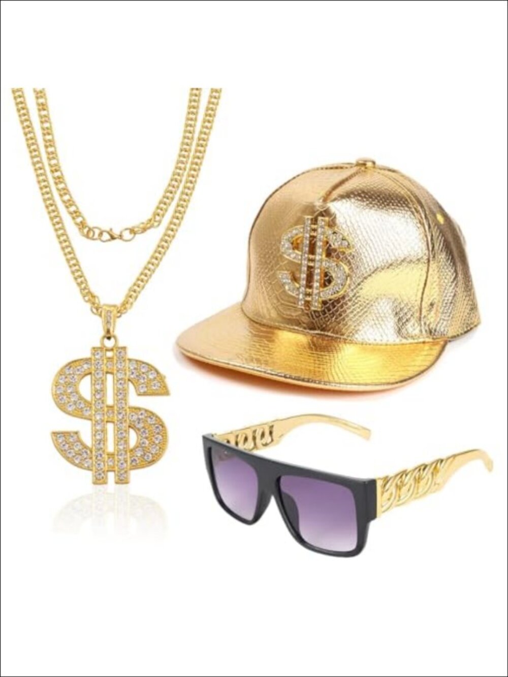 Hip Hop Rapper Costume Kit Resin Sunglasses Alloy Necklace Hat Set